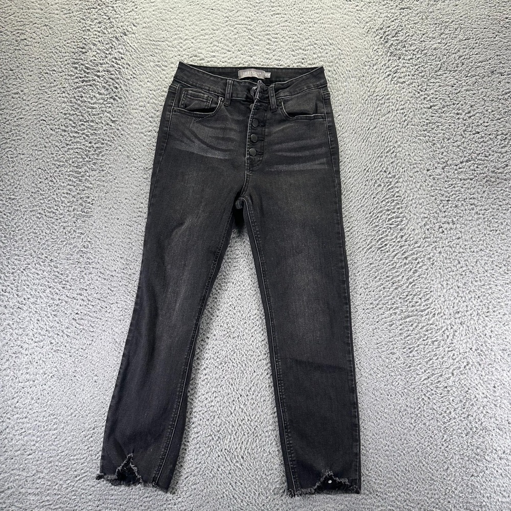 Just Usa Jeans Womens 25x25 Black Denim Cropped Faded Travel Button-Fly Stretch
